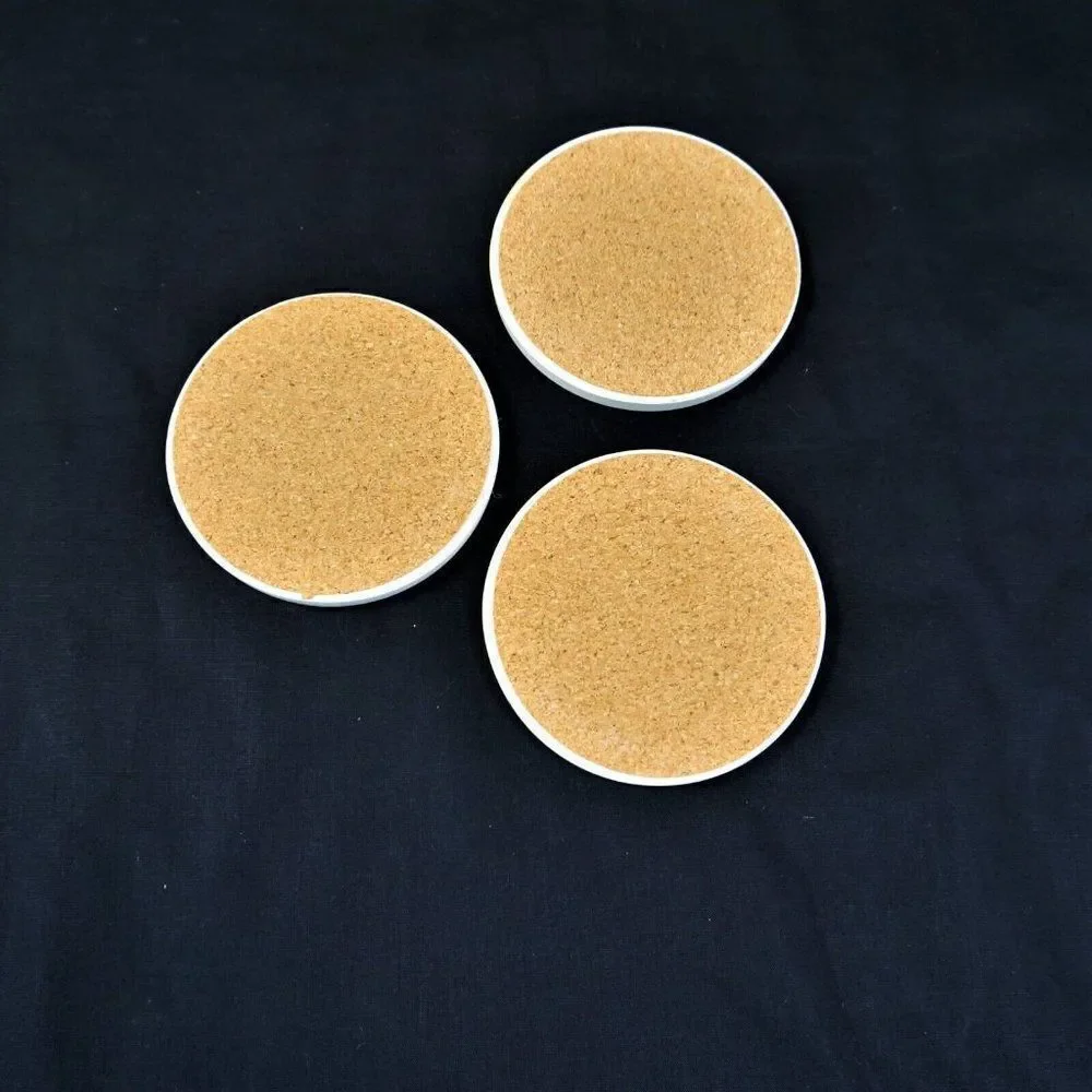 Chalkware Coasters Crossbill Bird And Pinecone Cork Back White Plaster Set Of 3